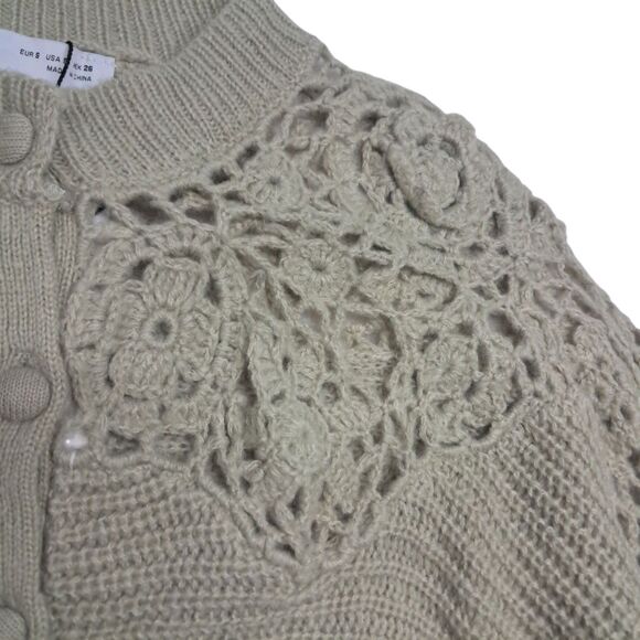NWT Zara Combined Crochet Knit Cardigan Sweater Womens Small Green Cottagecore - Picture 7 of 15